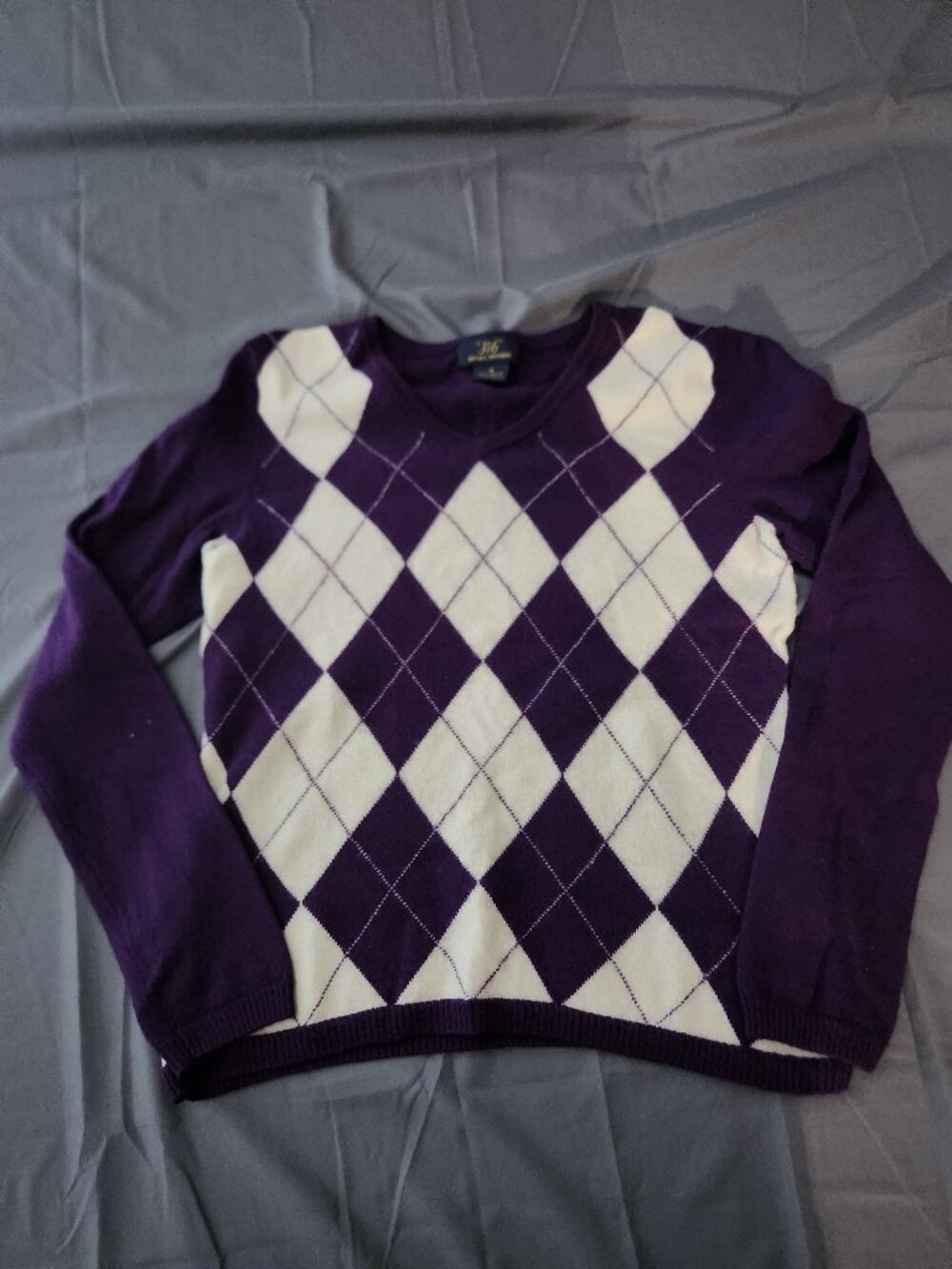 "346" Brooks Brothers Merino Wool Argyle Sweater Purple White Mens Medium